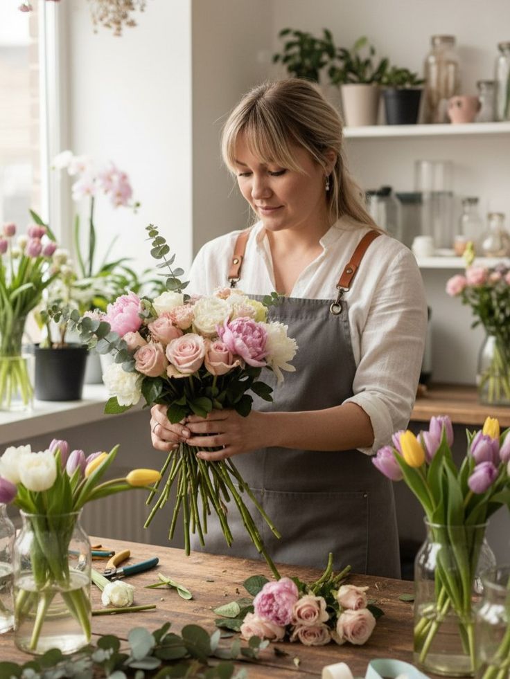 Florist designing a premium wedding centerpiece